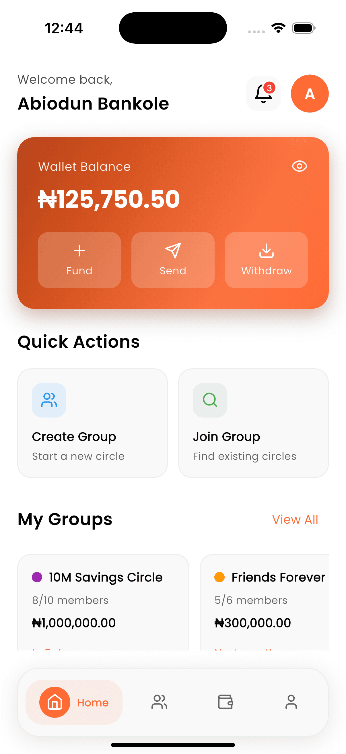 ContriCircle App Screenshot - Dashboard